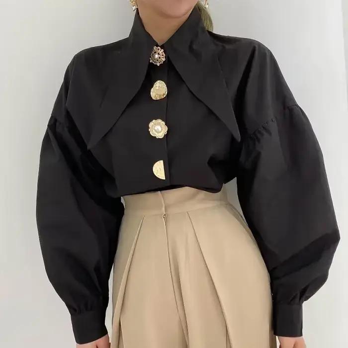 2025 automne à manches longues femmes chemise mode printemps Lanter manches Blouses bureau dame élég