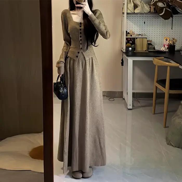 Ensemble pull tricoté pour femmes, robe longue, début d'automne, nouvelle collection 2025