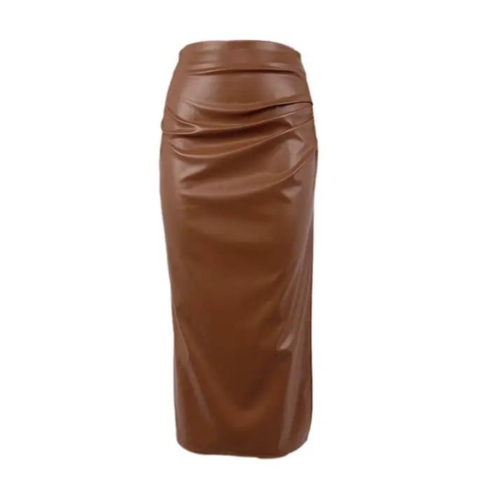 Jupe en simili cuir pour femmes jupe enveloppée de hanche élégante taille haute coupe ajustée hanche