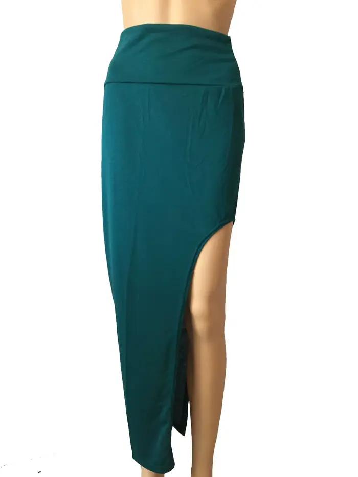 Robe longue moulante, Sexy, taille haute, fente latérale, exposure de jambes colorées, jupe longue e