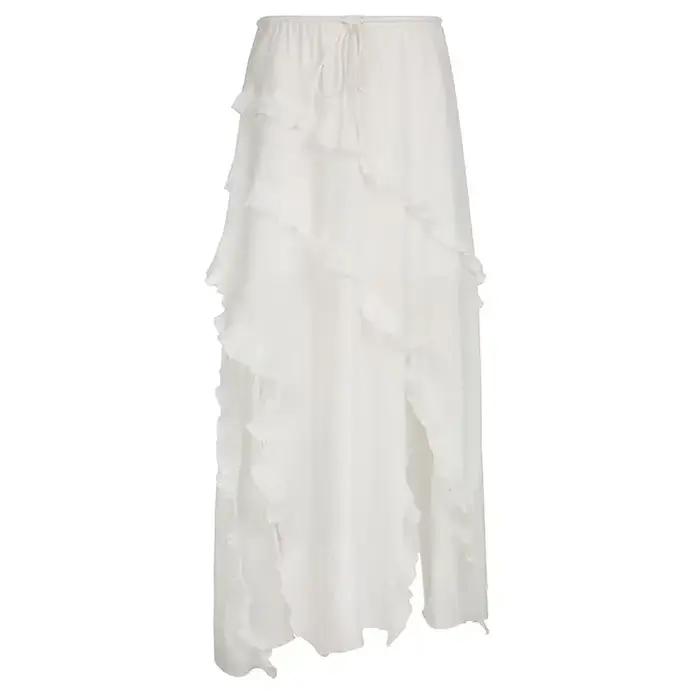 2025 Korean New Irregular High Waist Skirts Vintage Lady White Skirt French Style Fashion Ruffles Sw