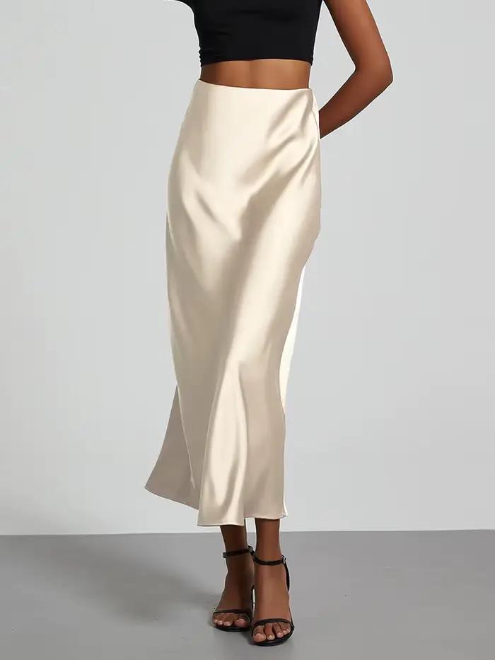 Jupe longue taille haute en satin pour femmes, jupe en queue de poisson, vêtements d'été chics, jupe