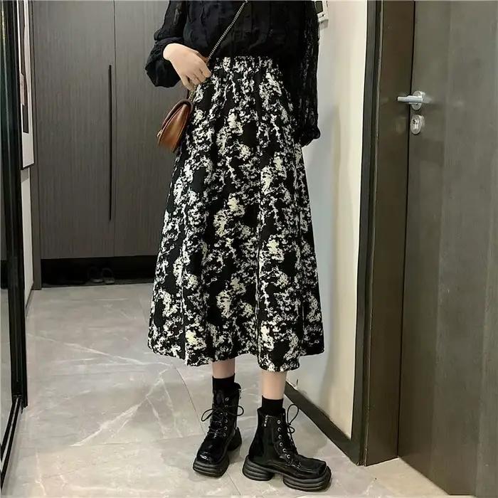 Jupes mi-longues taille haute vintage pour femmes, jupes décontractées pour femmes, vêtements d'auto