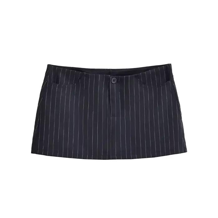 Jupe courte rayée bleu foncé pour femme, style vintage années 2000, taille basse, style Harajuku cor
