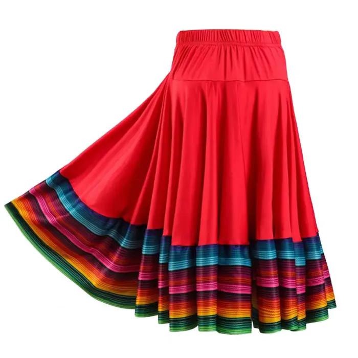 Jupe de danse mexicaine flamenco arc-en-ciel pour femmes, jupe midi de danse folklorique, jupe à tai
