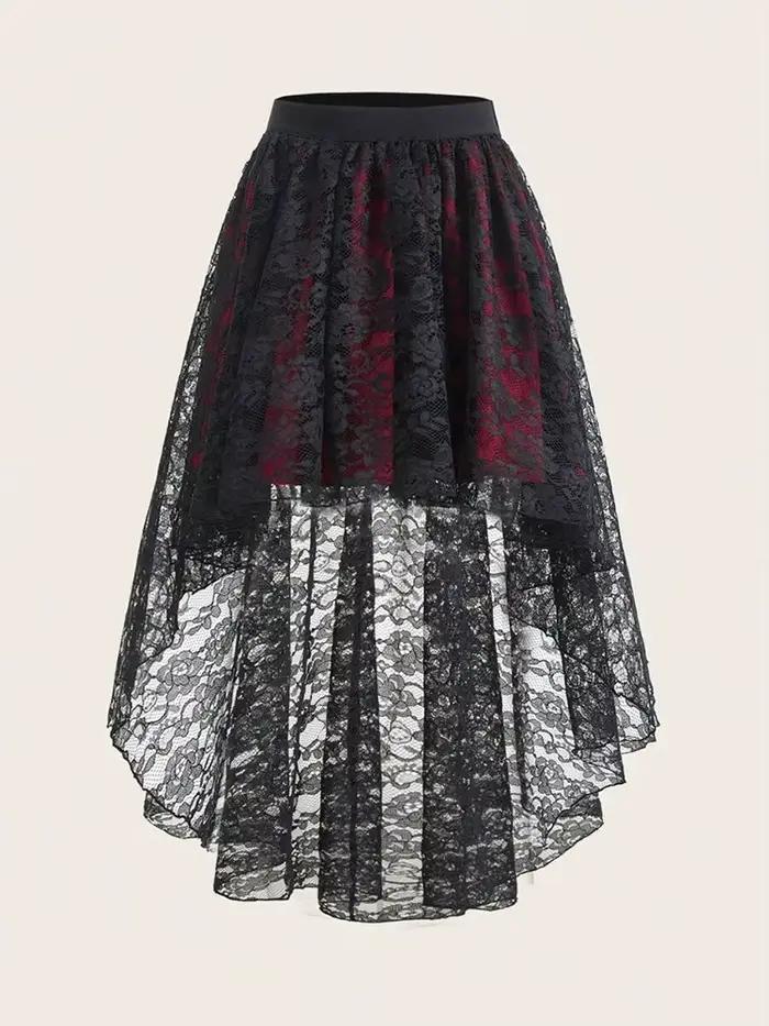 Grande taille gothique élégant femmes jupe dentelle avant court dos longue mode ourlet irrégulier ta