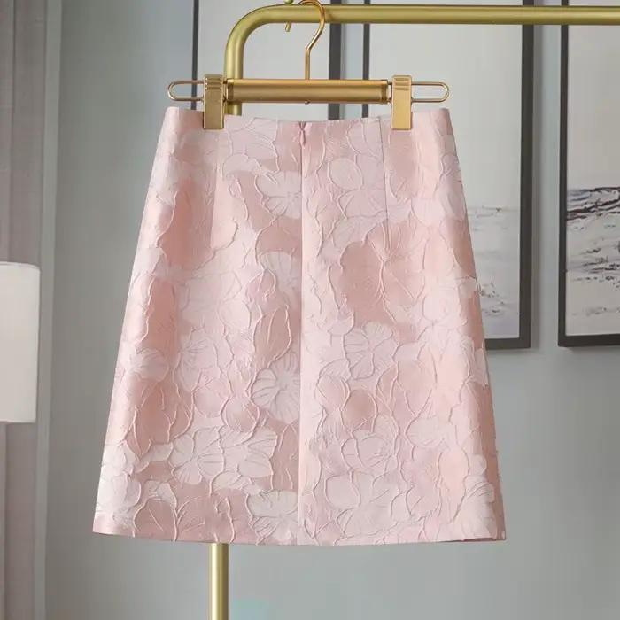 Jupe Jacquard pour femmes 2025 Faldas Mujer De Moda taille haute tunique rose Jupe mode coréenne Sai