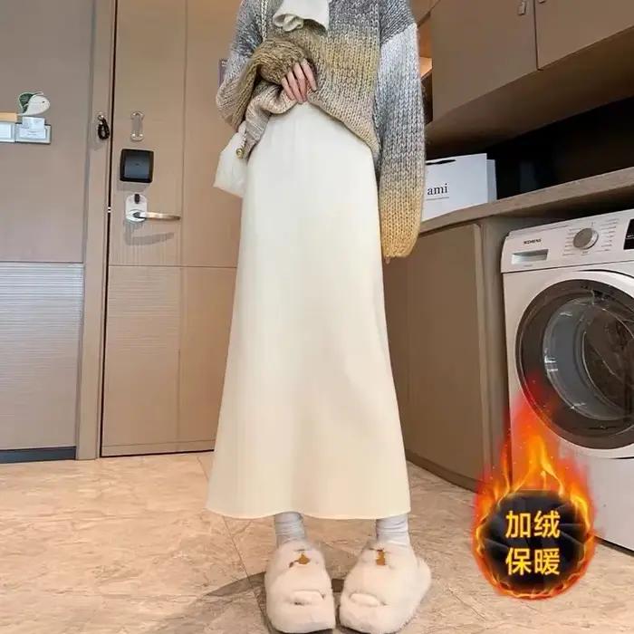 Femmes hiver jupe en peluche intégré velours taille haute épaississement jupe 2025 nouvelle femme dr