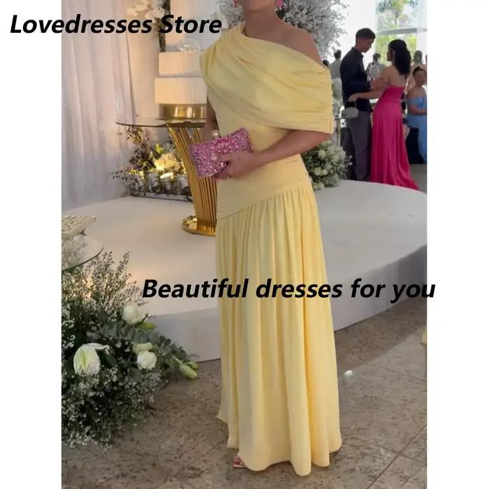 Robes de soirée jaunes personnalisées, asymétriques à une épaule, en mousseline drapée et plissée, l