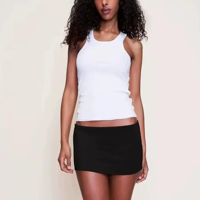 Jupe courte Guiz à taille basse, élastique, moulante, noire et blanche, à imprimé léopard, polyvalen