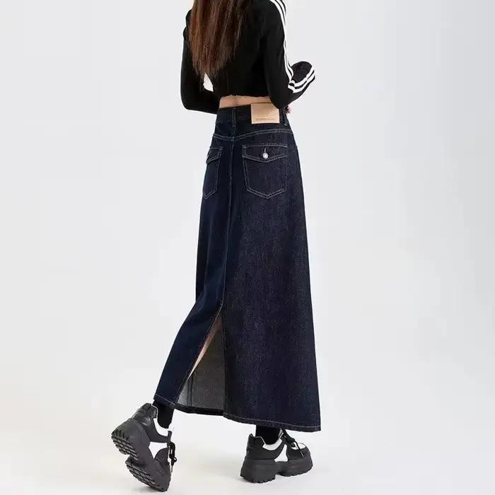 Jupe mini asymétrique en denim bleu pour femme, taille haute rétro, en coton, mi-longue, style bodyc