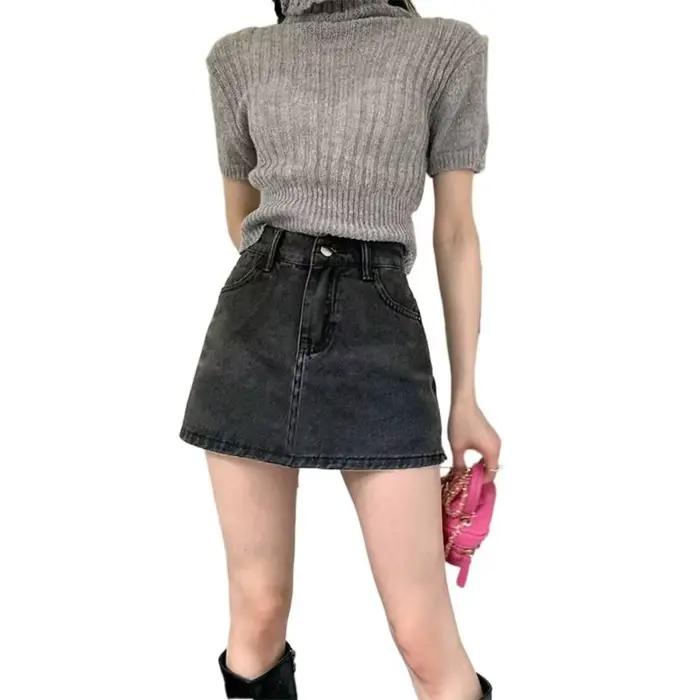 Jupe en Jean Taille Haute pour Femme, Vêtement en Denim, Ligne A, Extensible, Rétro, Slim Fit, Cargo
