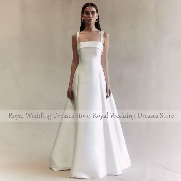 Robe de mariée simple en satin blanc, ligne A, élégante, pour femme, tenue de mariée, pour patients,