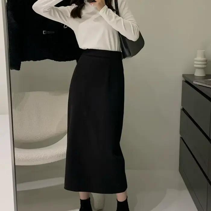 Jupe en laine automne et hiver 2025, nouvelle mode, jupe droite, taille haute, jupe fendue polyvalen