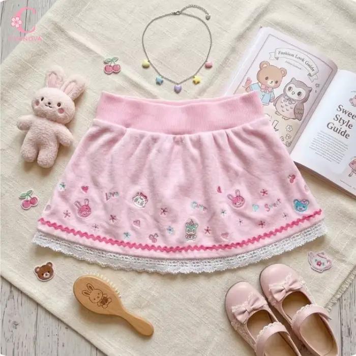Jupe Courte Femme Japonaise 2026 Kawaii Y2K Broderie Dentelle Patchwork Style JK Sweet Lolita Grunge
