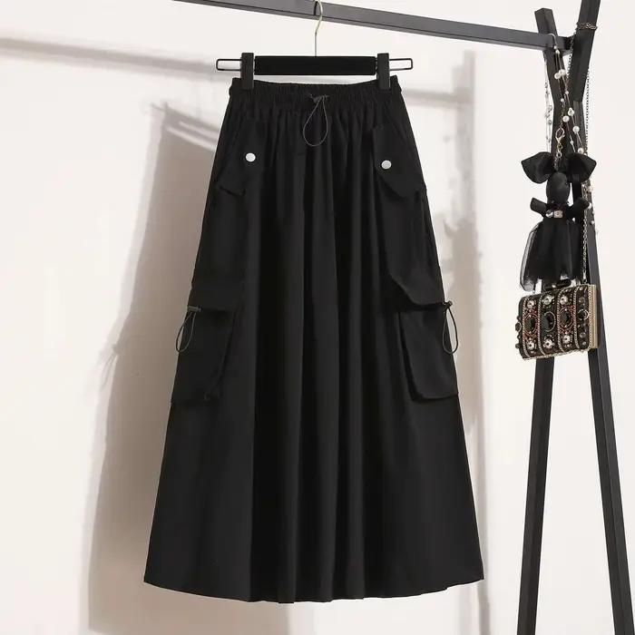 # Jupes cargo d'été 1708 pour femmes, jupes trapèze à poches latérales, jupes midi amples style stre