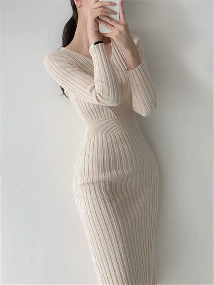 Robe pull en tricot pour femmes, Vintage, paquet de tricot, hanche élégante, tricot élastique, robes
