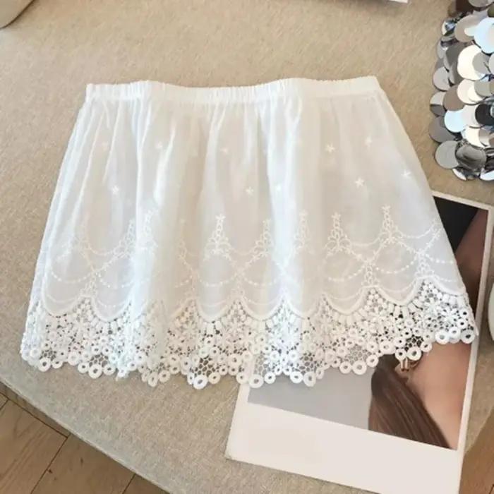 Sous-jupe en dentelle brodée à fleurs, jupe courte de sécurité en maille anti-transparence, style co