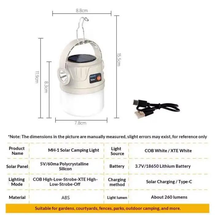 Lumière de Camping longue Endurance à énergie solaire, Supports de charge de Type C, lumière de tent