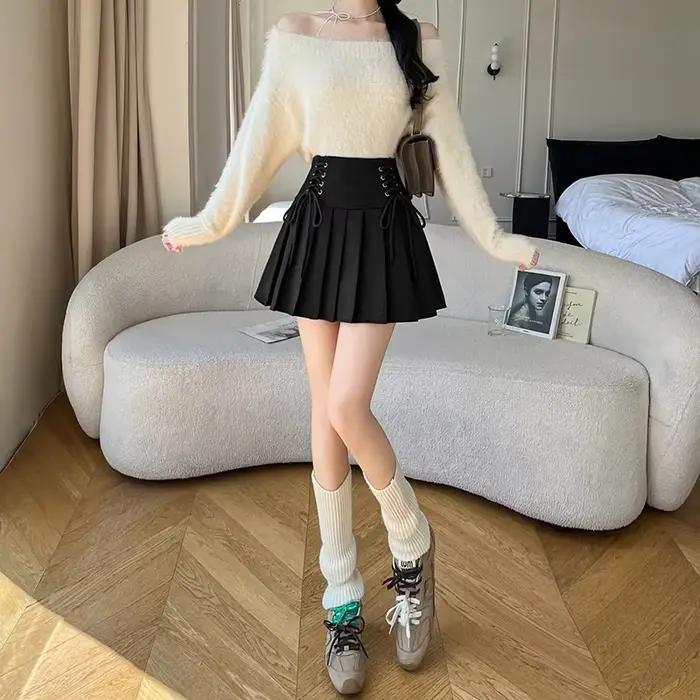 Nouvelle collection de jupes en daim pour femmes, jupes évasées à taille haute plissées, mini-jupes 