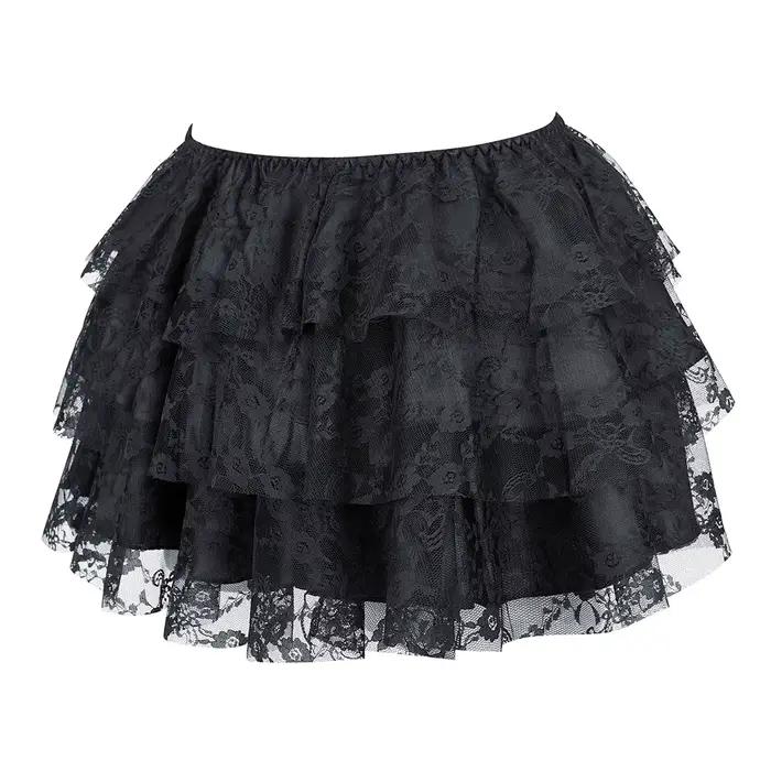 Jupe plissée mini en tulle et dentelle florale pour femme, noire, rouge, verte, violette, style grun