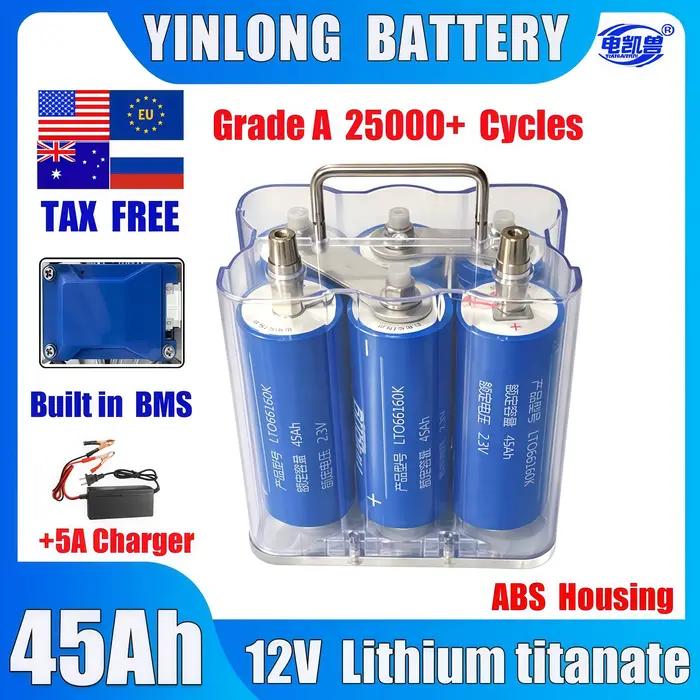 Batterie au lithium titanate Yinlong 12V 45Ah 66160 LTO avec BMS intégré pour applications haute pui