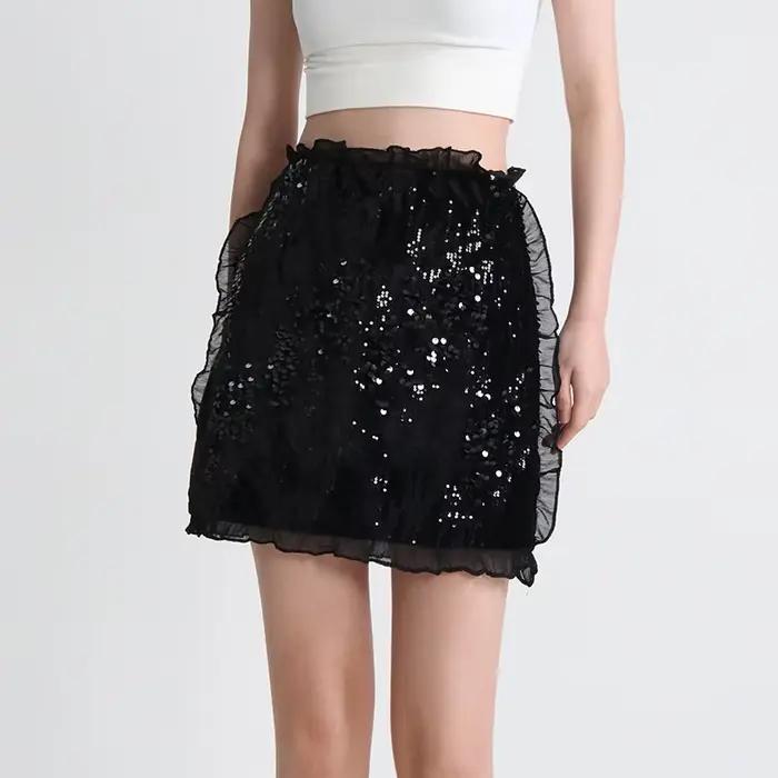 Nouvelle jupe à paillettes 2026 nouvelle mode tempérament dentelle taille haute mince mode polyvalen