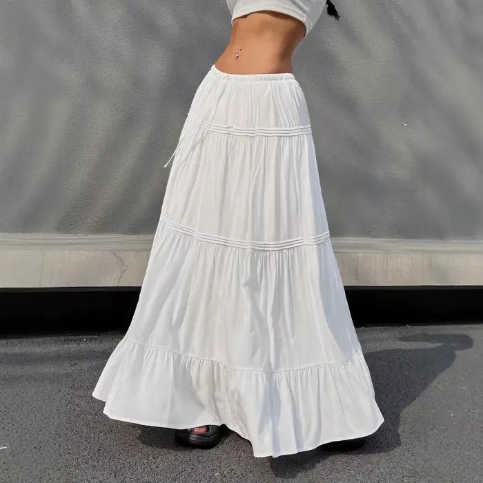 Jupes longues femmes une ligne gâteau jupe coupe ajustée à lacets taille haute blanc élégant fête Y2