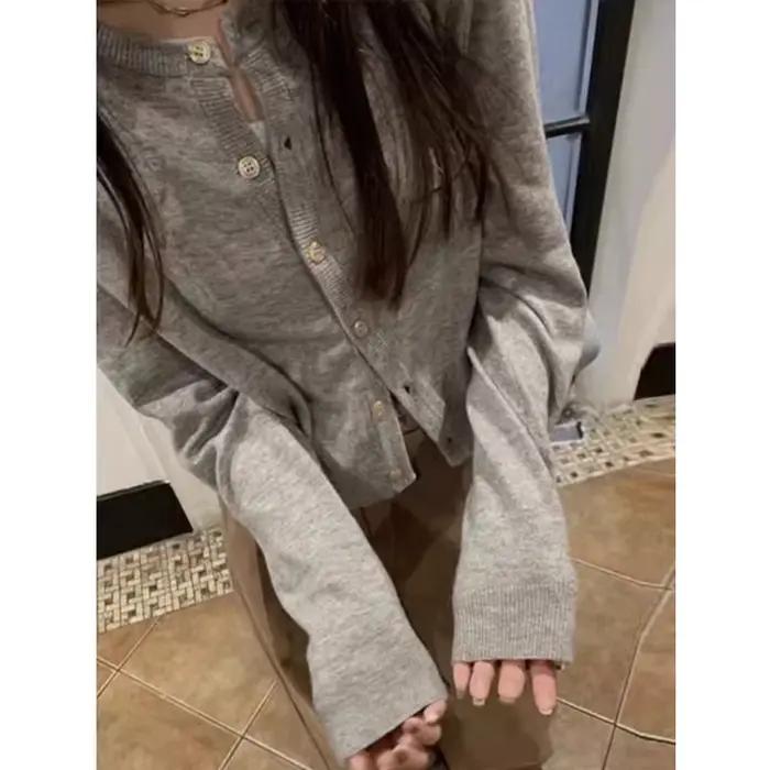 Cardigan élégant à manches longues pour femme, pull Slim, couleur unie, col rond, haut tricoté, mant