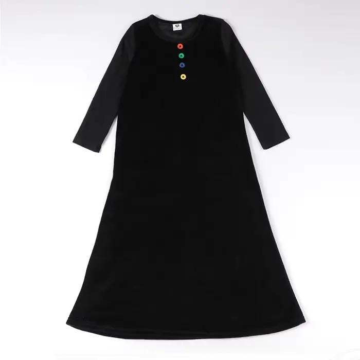 Chemise de nuit longue en velours pour filles, bleu et rose, côtelé, noir, vêtements maxi, robes déc