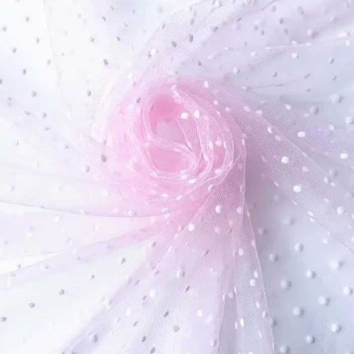 Tissu Tulle floqué à pois, Polyester blanc et kaki extensible, largeur 155cm pour jupe bouffante, vê