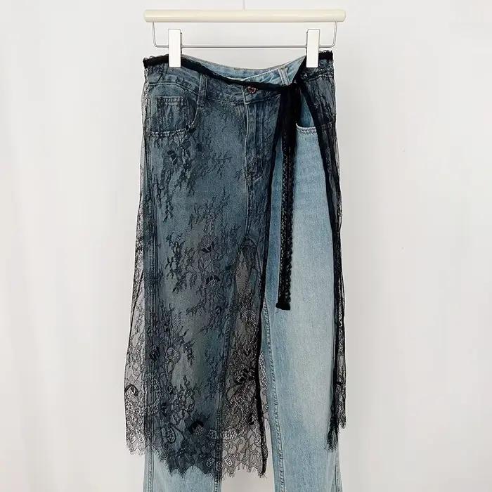 Jupes mi-longues en dentelle pour femmes, Design avec cordon de serrage, Style coréen élégant, ligne