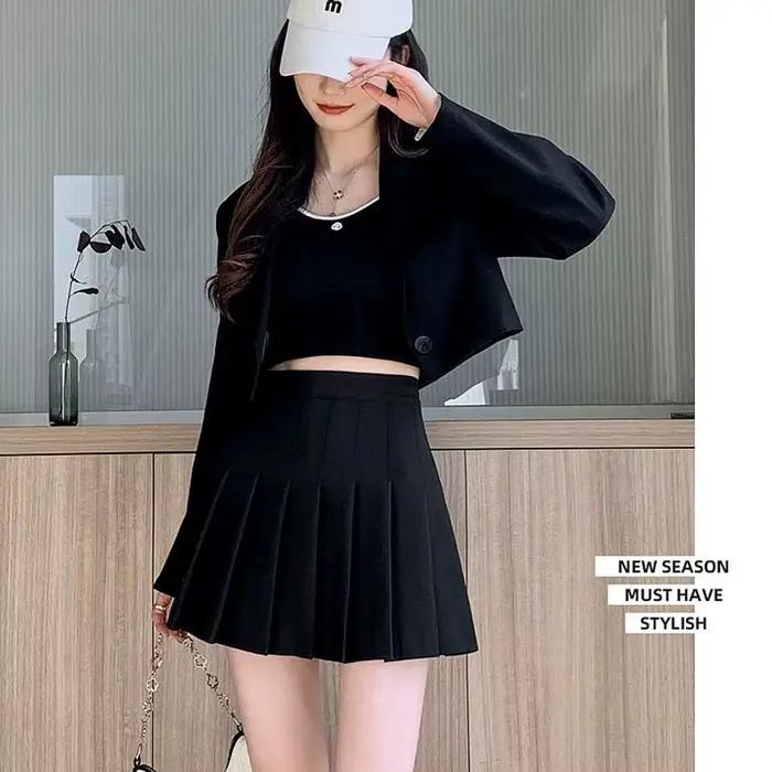 Nouvelle jupe plissée pour femmes 2026, mini-jupe japonaise taille haute, mignonne, grise à carreaux