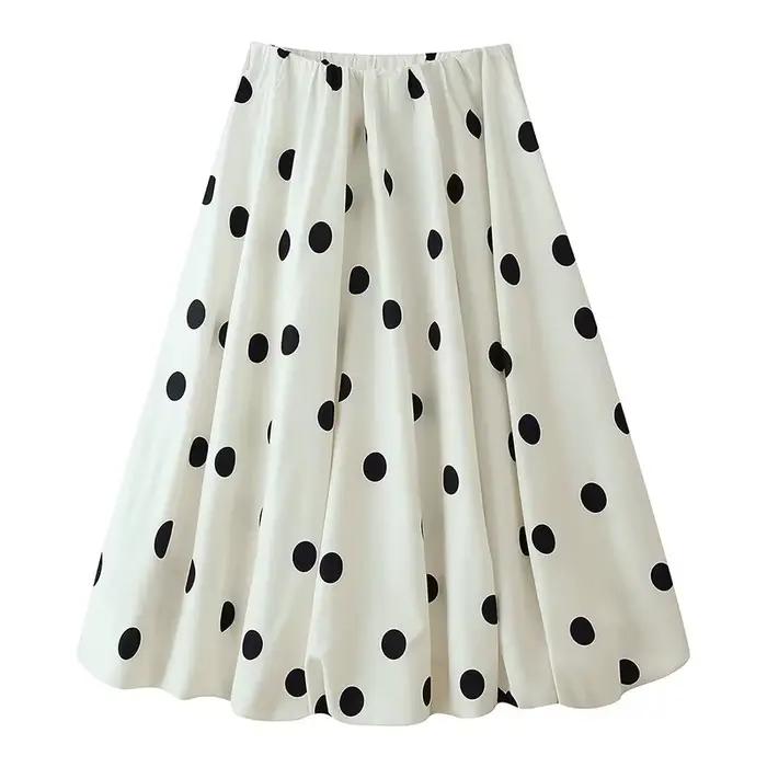 Jupe longue à pois pour femme, élégante, taille haute, style ballon, vintage, pour l'été, les vacanc