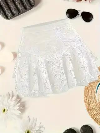 Jupe mi-longue en dentelle pour femme