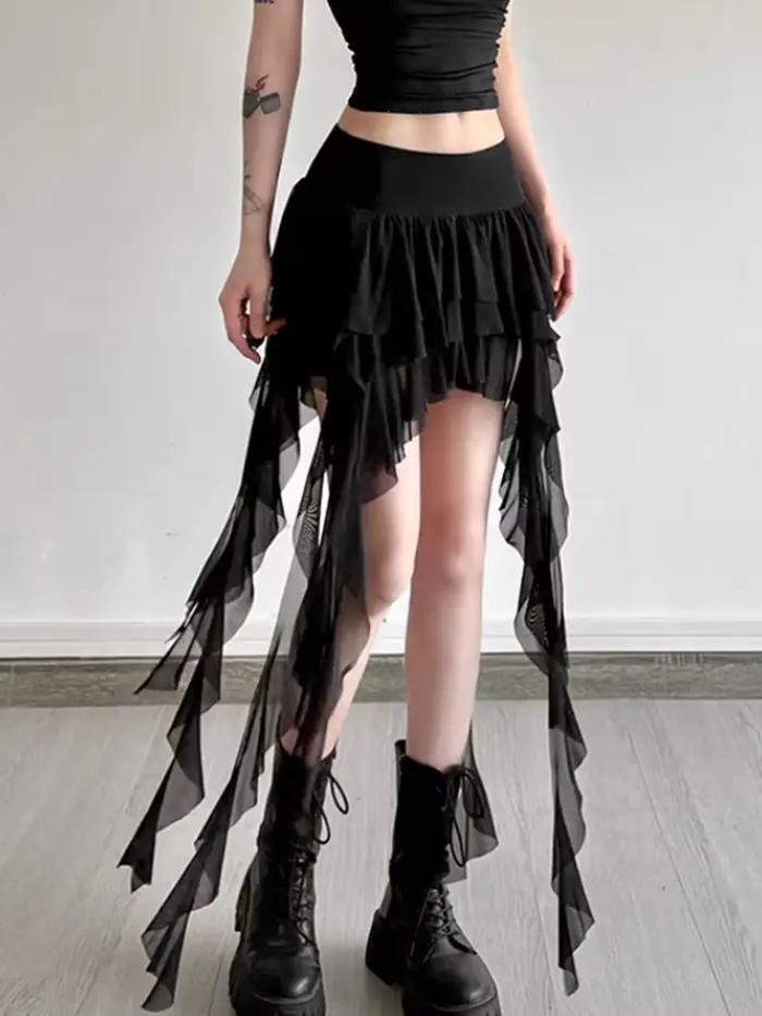 Aoaiiys jupes blanches femmes irrégulière à volants dentelle Mini jupe mode française taille haute a