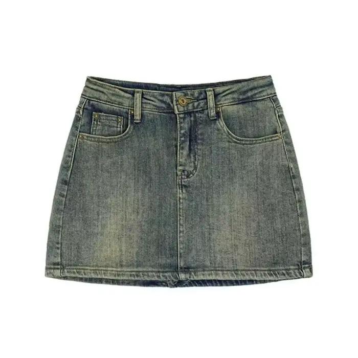 Mode taille haute Mini jupe a-ligne rétro Jean jupe coupe ajustée décontracté jupe courte femmes