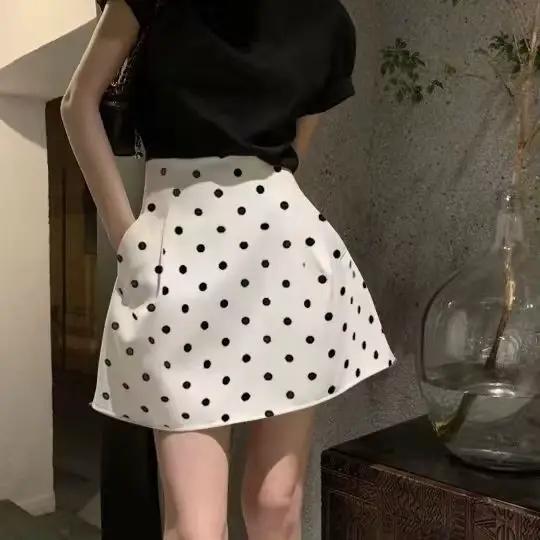Mini jupes Vintage pour femmes 2025 Faldas Mujer De Moda taille haute a-ligne douce Jupe à pois mode