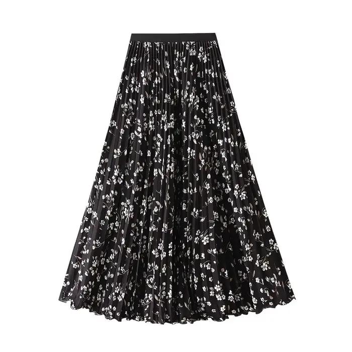 Jupe longue plissée mi-longue taille haute à imprimé floral coréen pour femme, style bohème, avec la