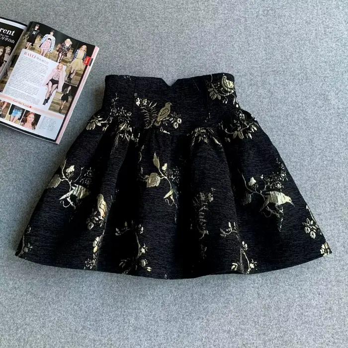 Jupe trapèze taille haute en jacquard noir et or, coupe couvertes, courte, à la mode, exquise, burea