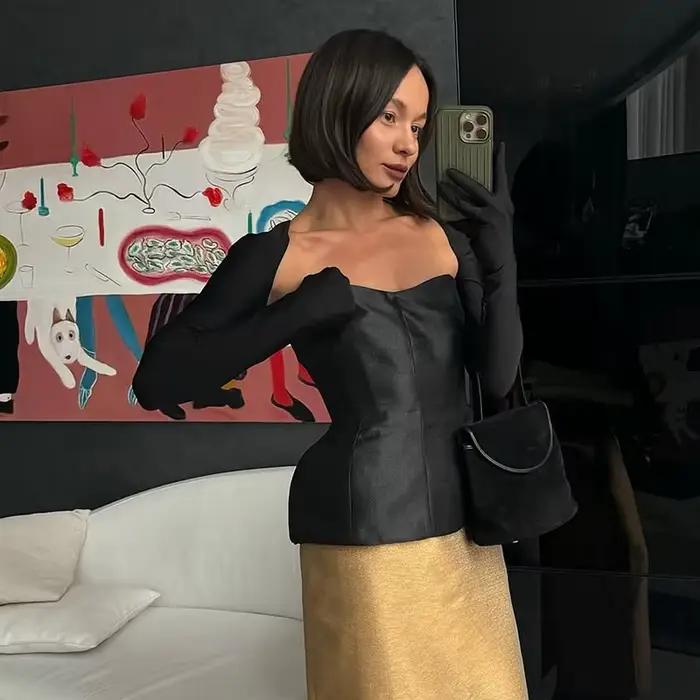Couleur unie haut sans bretelles demi-jupe dame ensemble mince hauts sans manche taille haute jupes 