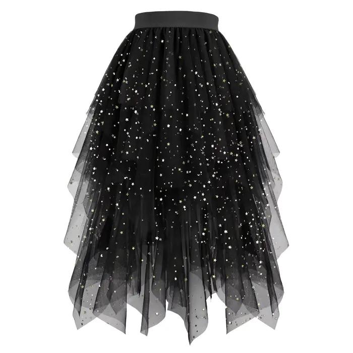 Jupe bouffante en Tulle pour femmes, élégante, couleur bonbon, étoile, paillettes, taille haute, gra