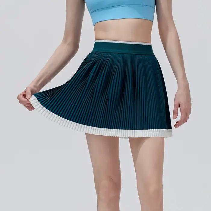 Jupe de tennis d'été pour femmes, jupe plissée deux pièces anti-exposition pour le fitness, jupe cou