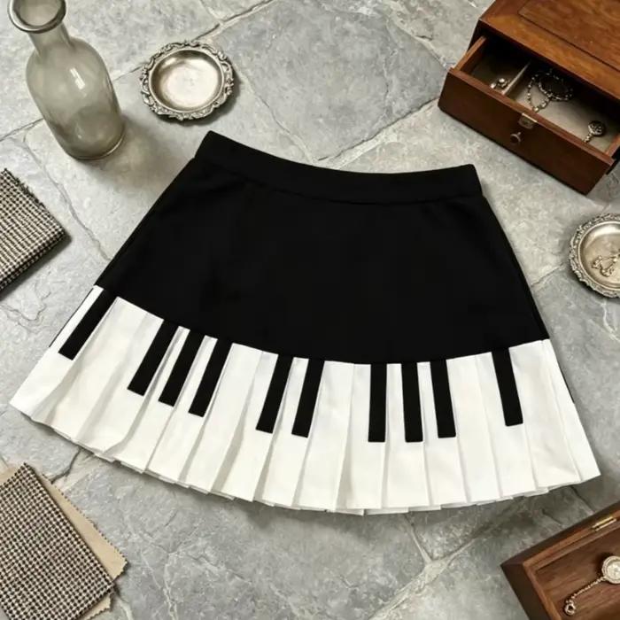 Jupe Courte Élégante Française 2026 Y2K Imprimé Piano Volants Dentelle Mini Jupe Femme Rétro Vintage