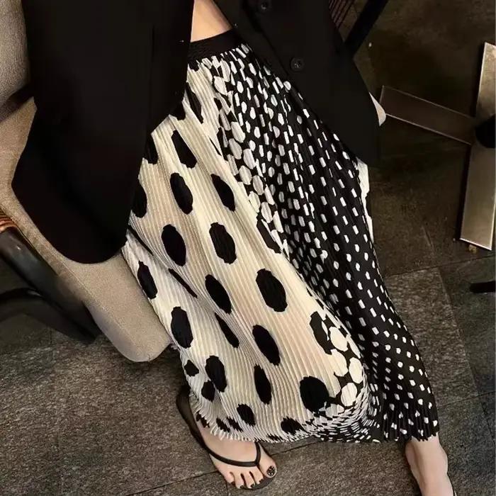 Jupes d'été pour femmes 2025 Faldas Mujer De Moda taille haute a-ligne Vintage à pois Jupe ample pli