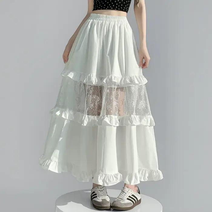 Jupe femme d'été nouvelle collection, taille haute, ample, à volants, coupe trapèze, avec empiècemen