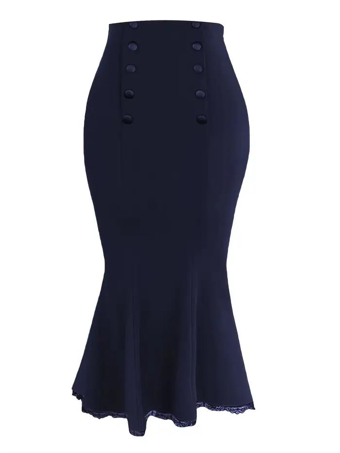 Jupes crayon en dentelle florale pour femmes, à porter au travail, taille haute élastique, boutonnée
