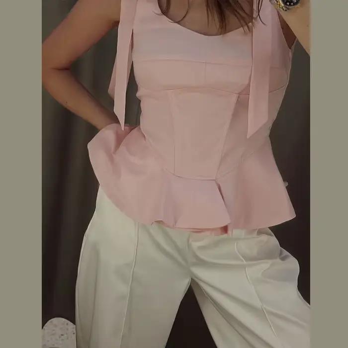 Nouvel ensemble jupe et haut élégant pour femme, style chic et décontracté, avec haut à volants et j
