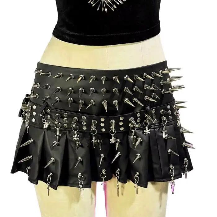 Mini-jupe gothique emo en cuir PU pour adolescentes, style grunge, punk rock, festival, rave, Y2K, A