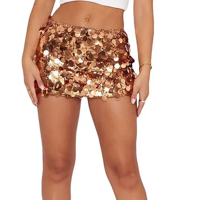 Jupe mini à sequins taille haute tendance, couleur unie, fermeture éclair latérale, jupe de club bri
